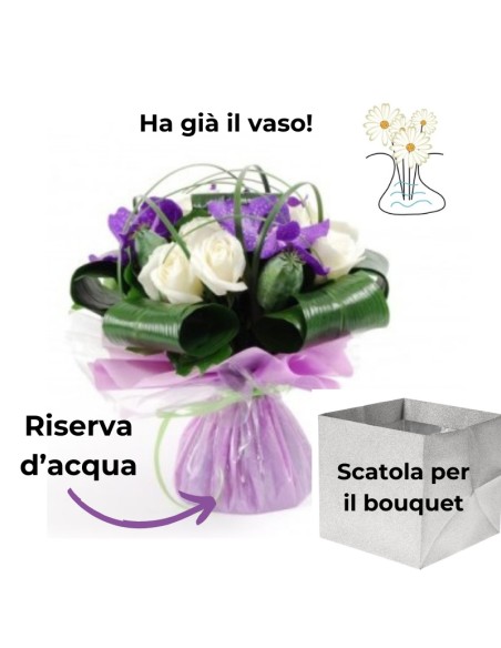 Bouquet in acqua con fiori misti sui toni del giallo e arancio | Torino Fiori