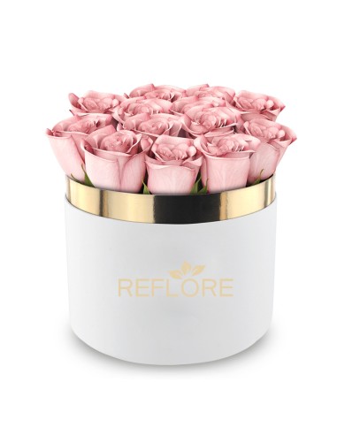 Box cilindro bianco con rose rosa stabilizzate