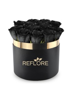 Black cylinder box with stabilized black roses