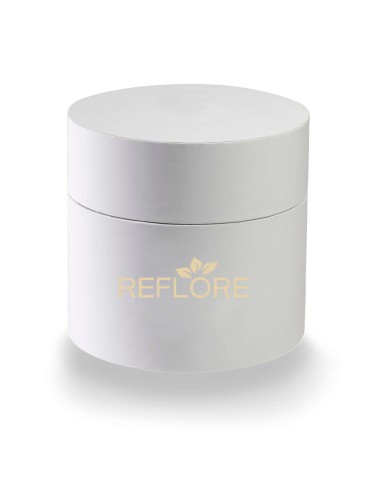 White cylinder box with stabilized black roses