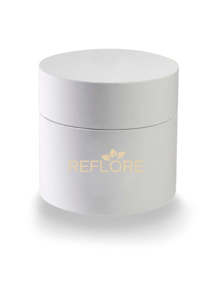 Box cilindro bianco con rose arancio stabilizzate