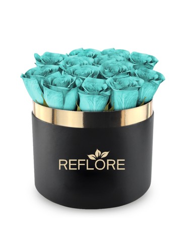 Black cylinder box with stabilized Tiffany roses
