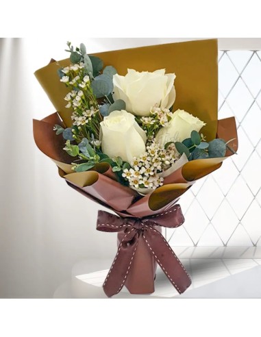 Bouquet of 3 white roses | Turin Flowers