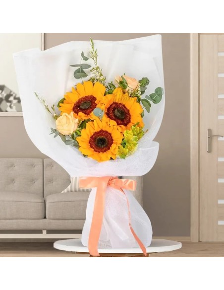 Bouquet di 3 girasoli e 3 rose | Torino Fiori