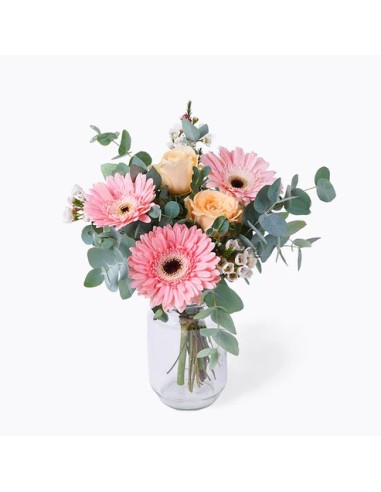 Bouquet of gerberas and roses in shades of pink |Turin Flowers