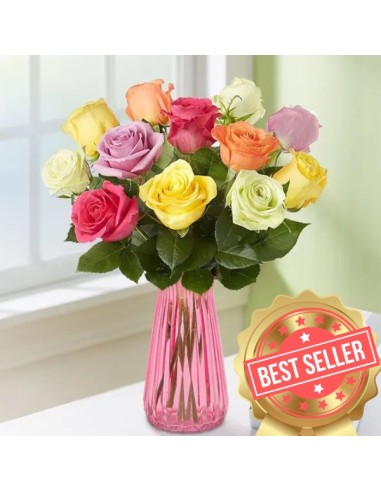 Bouquet di 9 rose miste colorate | Torino Fiori