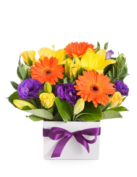Bouquet in water with mixed flowers in shades of yellow and orange | Turin Flowers