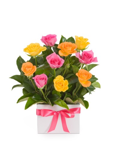 Bouquet in water with mixed coloured roses | Turin Flowers