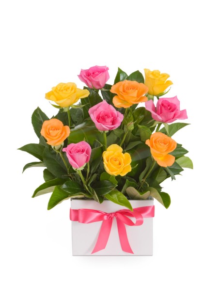 Bouquet in water with mixed coloured roses | Turin Flowers