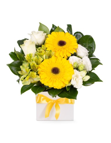 Bouquet in water with mixed flowers in shades of white and yellow | Turin Flowers