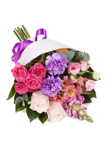 Mazzo funebre con fiori misti sui toni del rosa e viola | Torino Fiori