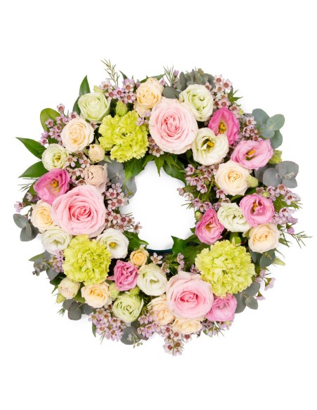 Funeral wreath with mixed flowers in shades of white and pink | Turin Flowers