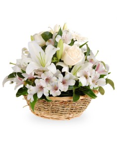 Cesto funebre con fiori misti bianchi | Torino Fiori