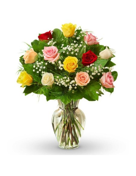 Bouquet of 12 colorful mixed roses | Turin Flowers